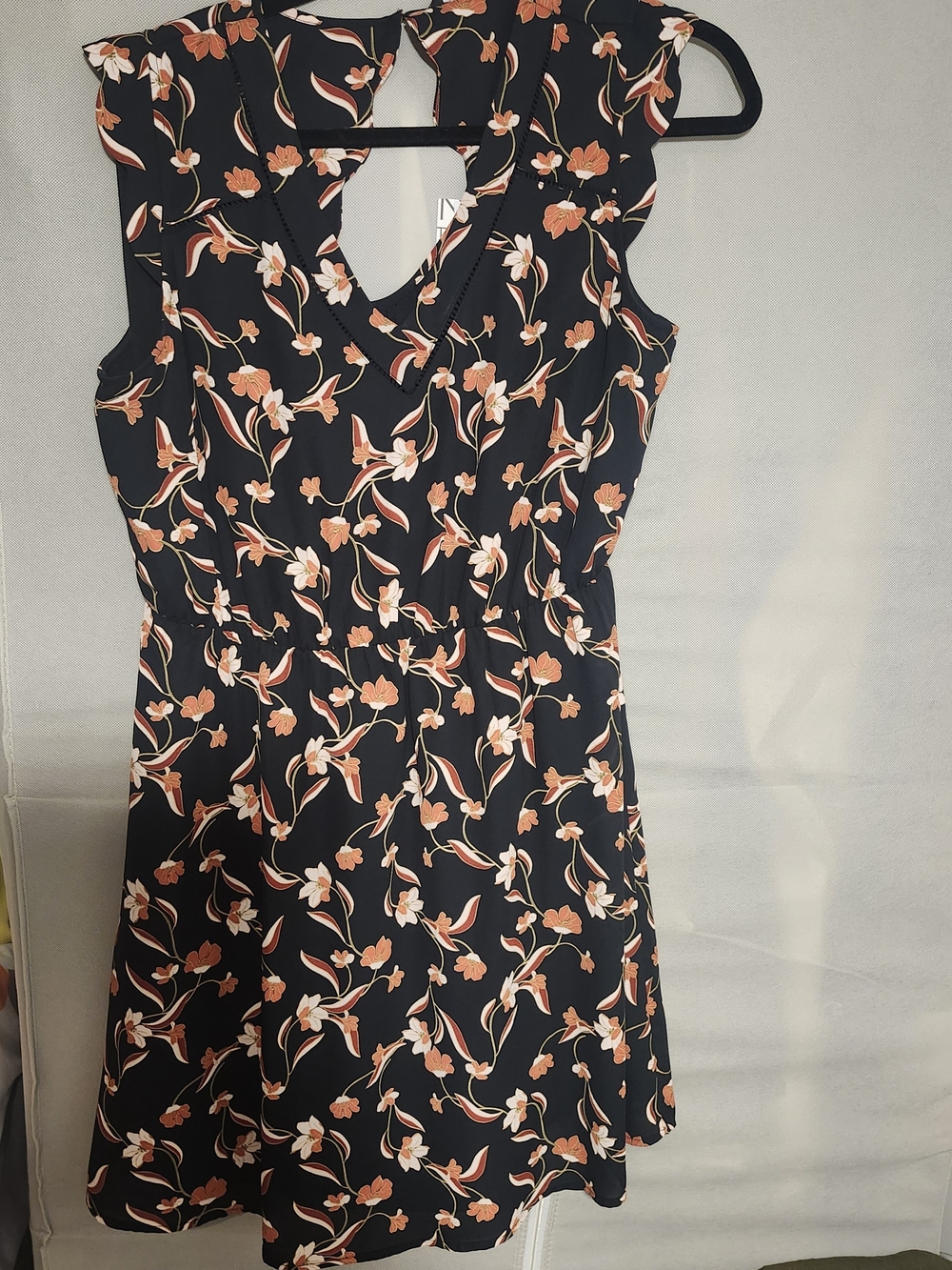41 Hawthorn Black Mini Dress with Peach & White Floral Print